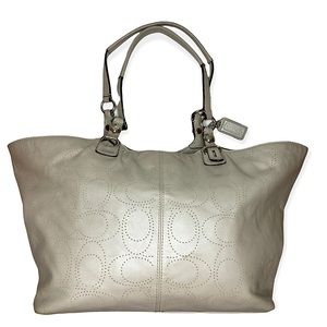 Coach Silver Bleeker Grey Perforated Signature Leather Tote